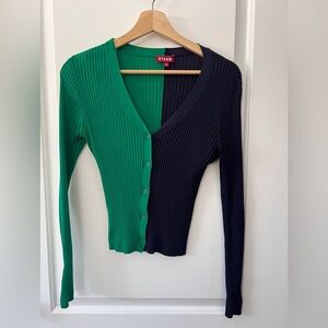 STAUD Green and Black Color Block Cardigan